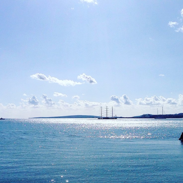 Meerblick auf Maltese Falcon Super Yacht vor Palma Maltese Falcon Super Yacht Palma Mallorca Meerblick